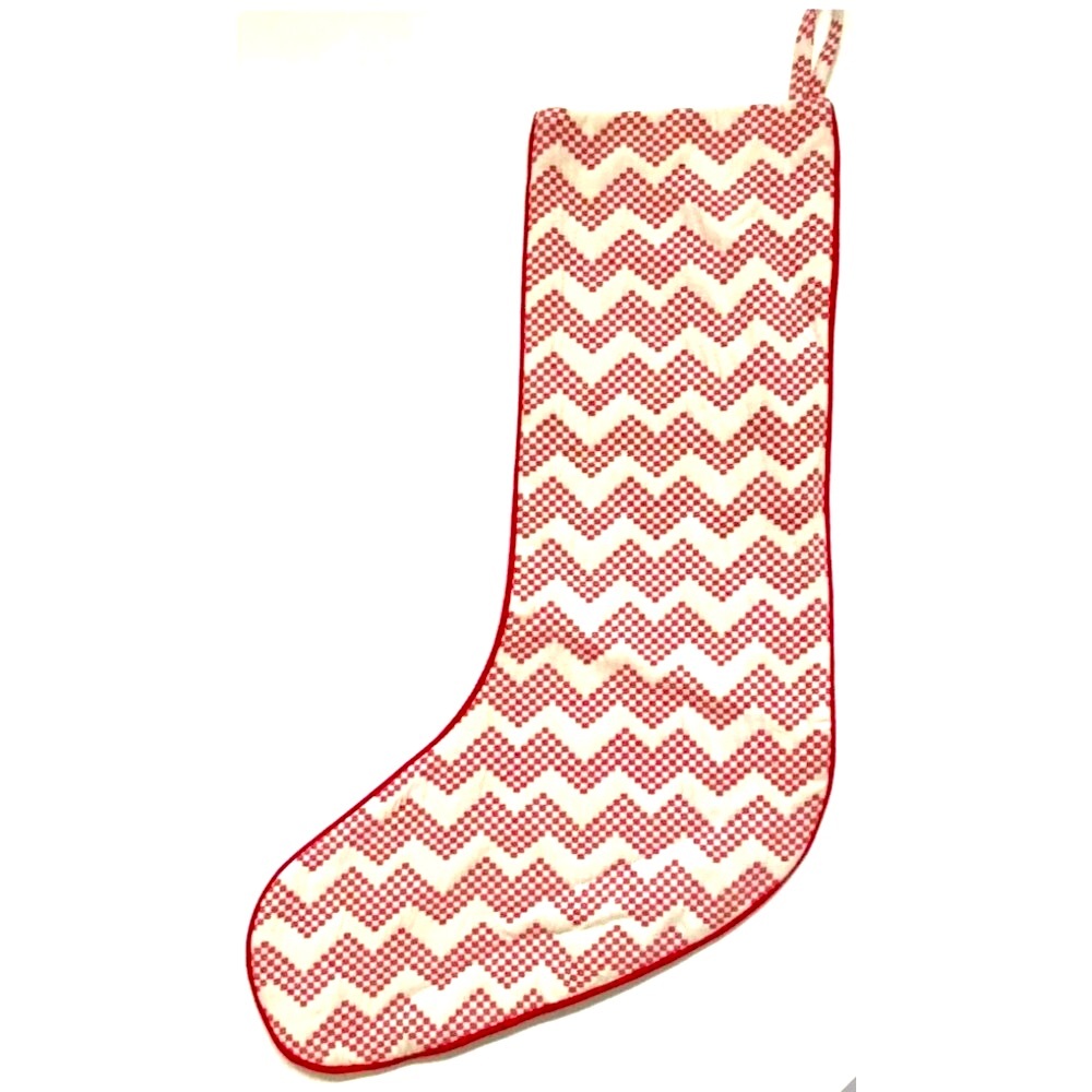 CRATE & BARREL Reilly Red Chevron Pattern Christmas Stocking